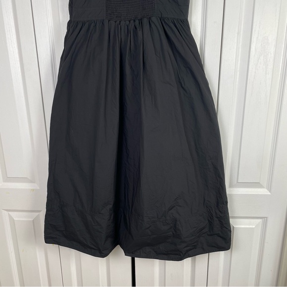 Gathered Cotton Poplin Midi Dress Womens M Black Whimsigoth Minimalist Well Worn - Picture 8 of 16